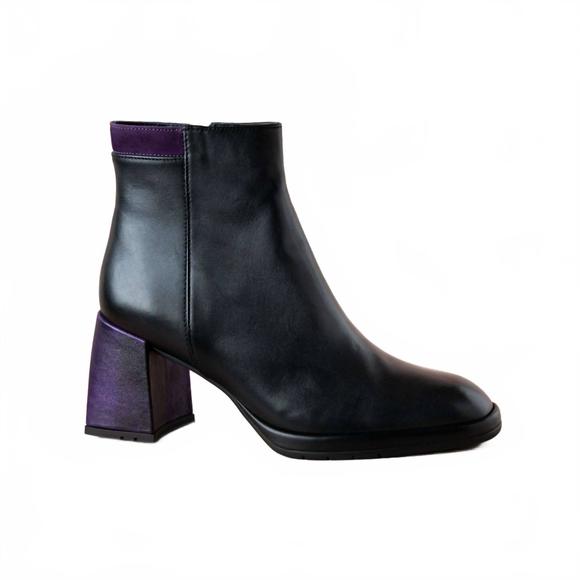 NEW SOFTWAVES women's morena leather ankle boot in black leather/purple - Picture 1 of 3